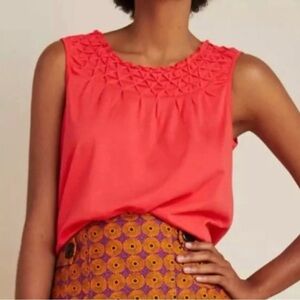 Maeve by Anthropologie Justine Smocked Sleeveless Top Coral Red Size XS